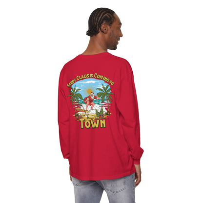 Sandy Claus Is Coming To Town Unisex Long Sleeve Beach Tee