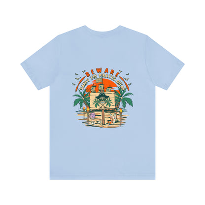 Beware Sandy Fin Pirates Ahead Unisex Short Sleeve Beach Tee