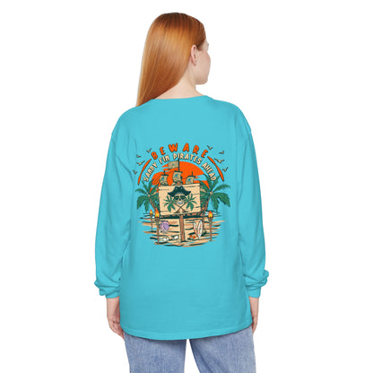 Beware Sandy Fin Pirates Ahead Unisex Long Sleeve Beach Tee