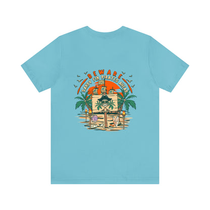 Beware Sandy Fin Pirates Ahead Unisex Short Sleeve Beach Tee