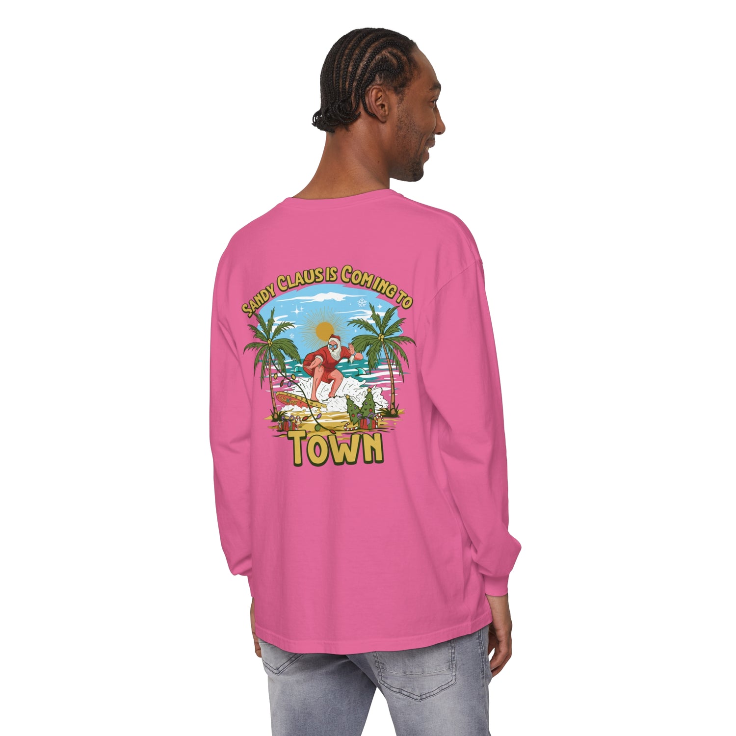 Sandy Claus Is Coming To Town Unisex Long Sleeve Beach Tee