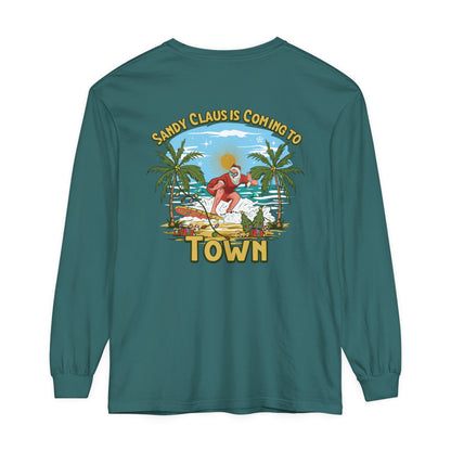 Sandy Claus Is Coming To Town Unisex Long Sleeve Beach Tee