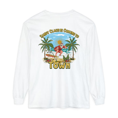 Sandy Claus Is Coming To Town Unisex Long Sleeve Beach Tee