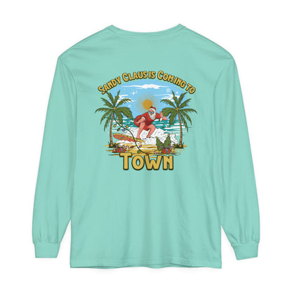 Sandy Claus Is Coming To Town Unisex Long Sleeve Beach Tee