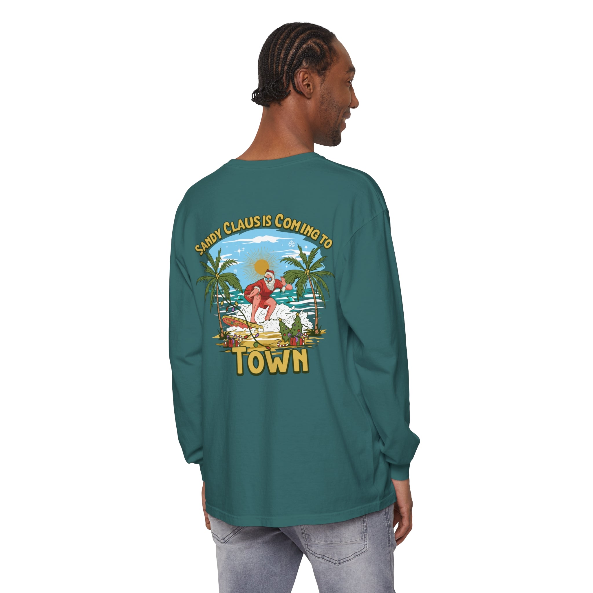 Sandy Claus Is Coming To Town Unisex Long Sleeve Beach Tee