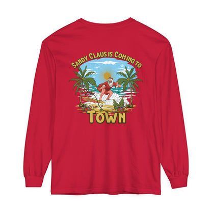 Sandy Claus Is Coming To Town Unisex Long Sleeve Beach Tee