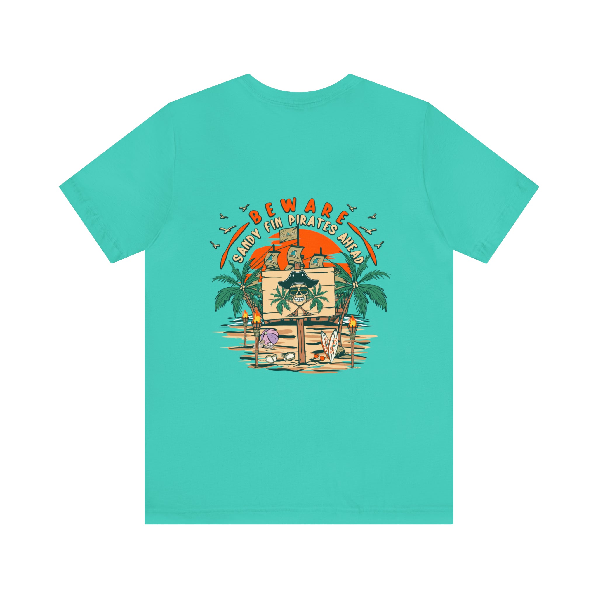 Beware Sandy Fin Pirates Ahead Unisex Short Sleeve Beach Tee