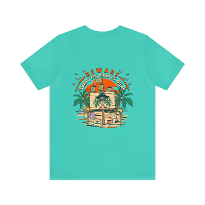 Beware Sandy Fin Pirates Ahead Unisex Short Sleeve Beach Tee