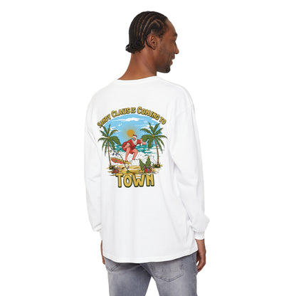 Sandy Claus Is Coming To Town Unisex Long Sleeve Beach Tee