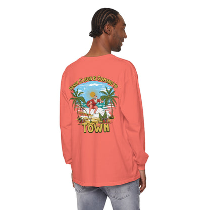 Sandy Claus Is Coming To Town Unisex Long Sleeve Beach Tee