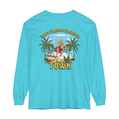 Sandy Claus Is Coming To Town Unisex Long Sleeve Beach Tee